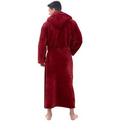 Robes Men's Bathrobe Comfortable Plush Soft Warm Fleece Robe with Satin Luxurious Super Kimono Spa Loungewear - Red - CD193OI...