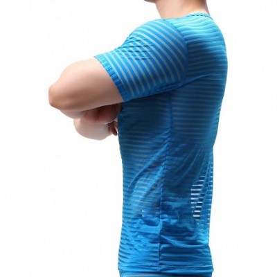 Undershirts Mens's Mesh Breathable Undershirt Sleeve Tank Top T-Shirt Active Shirt - Short Sleeve Blue - CT1935W6W53