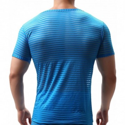 Undershirts Mens's Mesh Breathable Undershirt Sleeve Tank Top T-Shirt Active Shirt - Short Sleeve Blue - CT1935W6W53