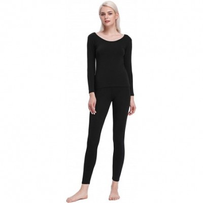 Thermal Underwear Crewneck Long Johns Modal & Cotton Thermal Underwear Top & Bottom Set for Women - Black - CL186ZI2Y34