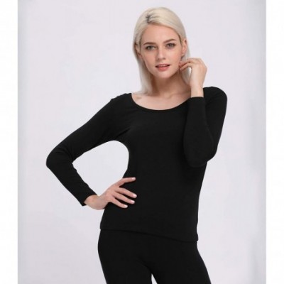 Thermal Underwear Crewneck Long Johns Modal & Cotton Thermal Underwear Top & Bottom Set for Women - Black - CL186ZI2Y34