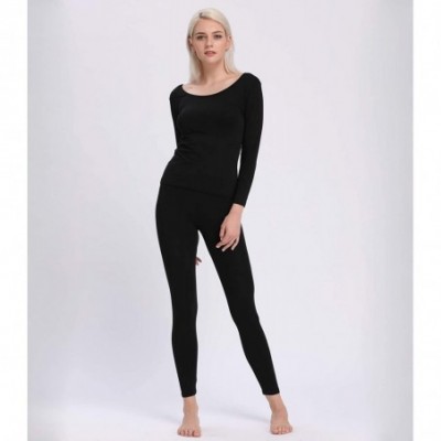 Thermal Underwear Crewneck Long Johns Modal & Cotton Thermal Underwear Top & Bottom Set for Women - Black - CL186ZI2Y34