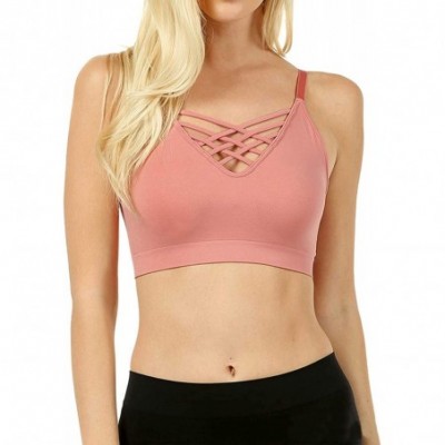 Bras Women & Plus Front V-Lattice Bralette with Adjustable Straps and Removable Bra Pads - D Rose - CQ18H8YOTZI