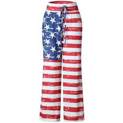 Bottoms Comfy Casual Pajama Pants Stripe Star Print Drawstring Palazzo Lounge Pants Wide Leg - Multicolor - CH197EUX8MQ