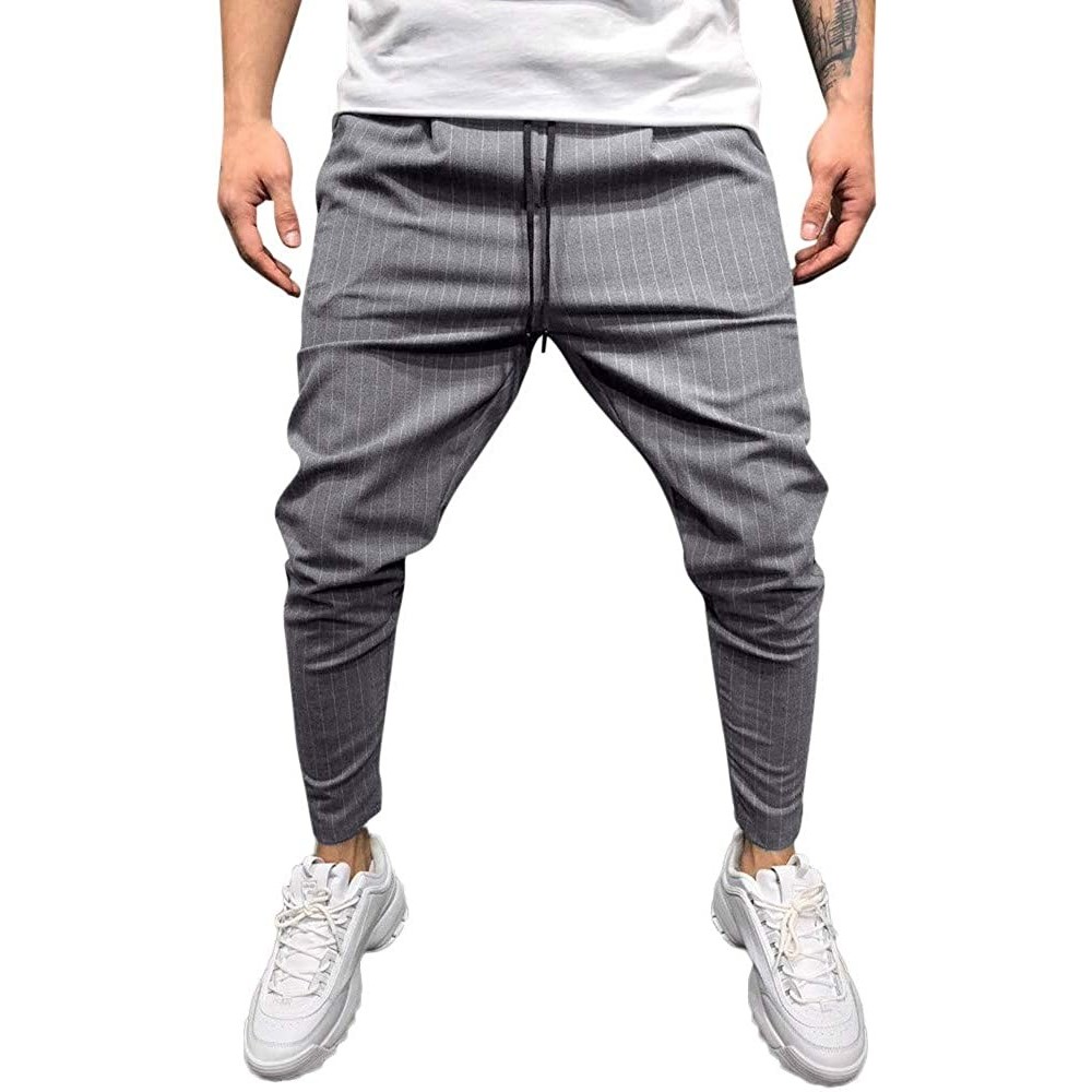 Boxer Briefs 2019 Men's Casual Solid Loose Stripe Pocket Sweatpant Trousers Jogger Pant - Gray - C918NZS2KT2