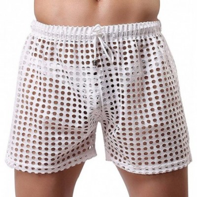 Boxers Men's Mesh Drawstring Shorts Sexy Lounge Hollow Boxer Underwear - White - C312MA16W73