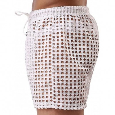 Boxers Men's Mesh Drawstring Shorts Sexy Lounge Hollow Boxer Underwear - White - C312MA16W73