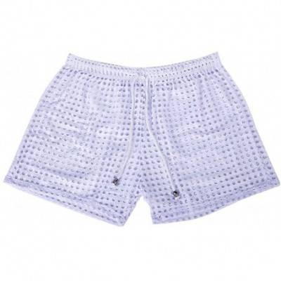 Boxers Men's Mesh Drawstring Shorts Sexy Lounge Hollow Boxer Underwear - White - C312MA16W73