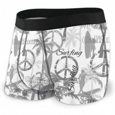 Boxer Briefs Men's Boxer Briefs-Silhouette of A Surfing Lady Woman in The Ocean Peace Signs Retro Pattern Artwork-M - C418AQW...