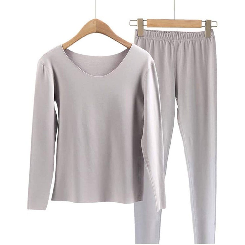 Thermal Underwear Women's Thermal Underwear Set Warm Winter Round Neck Long Sleeve T Shirts Long Pants Trousers - Grey - C419...