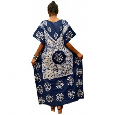 Nightgowns & Sleepshirts Womens Cotton Caftan Nighty Blue White Batik Kaftan Maxi Dress - CG1217DFOOR