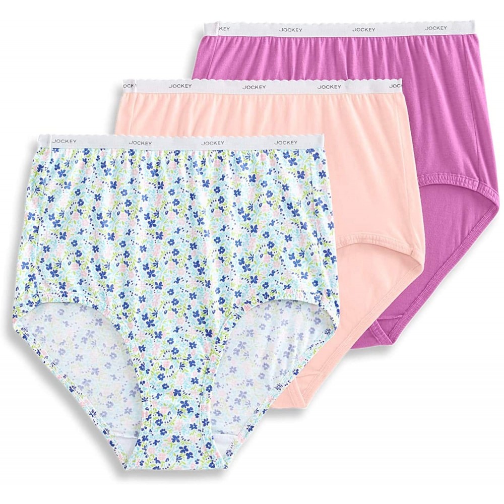 Panties Women's Plus Size Classics Full Cut Brief 3-Pack - Light Pink/ Floral Fields/ Lavender - CM195ZXSLCG