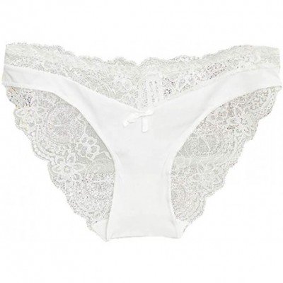 Panties Women's Briefs Scalloped Lace Hipster Thong Panties Bow Sexy Underwear - White 208 - C218NZAE0WS