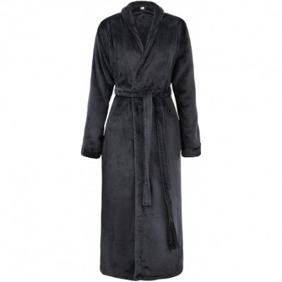 Robes Men/Women Luxurious Plush Kimono Bathrobe with Side Pockets - Black - CN110ZE0Q61