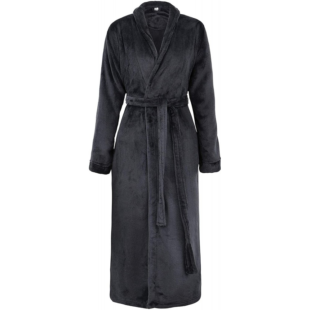 Robes Men/Women Luxurious Plush Kimono Bathrobe with Side Pockets - Black - CN110ZE0Q61