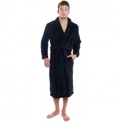 Robes Men/Women Luxurious Plush Kimono Bathrobe with Side Pockets - Black - CN110ZE0Q61