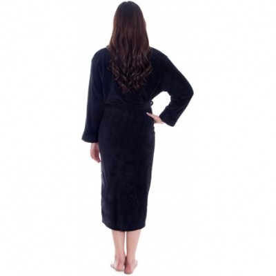 Robes Men/Women Luxurious Plush Kimono Bathrobe with Side Pockets - Black - CN110ZE0Q61