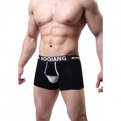 Boxer Briefs Mens Underwear Cotton Mesh Splicing Separate Pouch Boxer Trunks Underoots - Black - CF1860M9G60