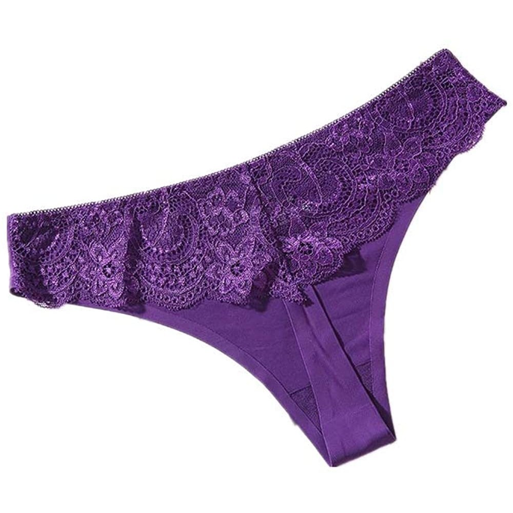 Panties G-String Thongs Panties Cotton Sexy T-Back Underwear Women Solid Bikini Lingerie - Dark Purple - CF19C73RCDC