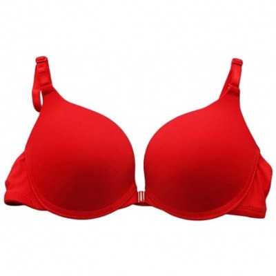 Bras New Women Sexy Bra Underwear Front Closure Push Up Gather Smooth Lingerie - Red - CR187IIES5Z