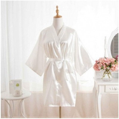 Robes Sexy Women's Deep V Neck Nightwear Robes Wedding Bride Mid Sleeve Lace Silk Bathrobes Sleepwear Solid Robes - 1 - CV194...