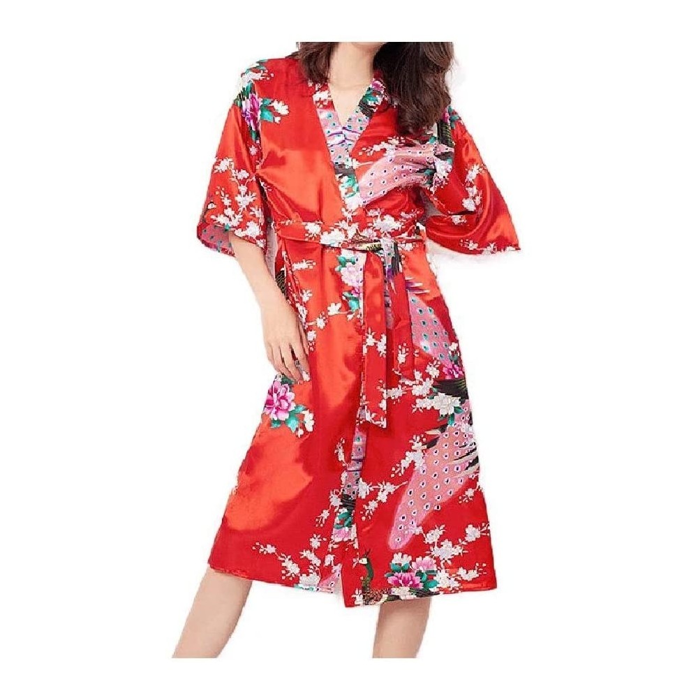 Robes Women Lounger Wrap Towels Nightwear Patterned Peacock Lounge Robe AS1 M - As1 - CD19DCUQ09G