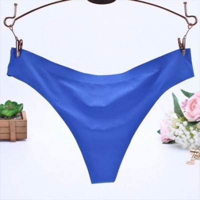 Panties Sexy Women Invisible Underwear Briefs G-Strings Ice Silk Seamless Crotch Erotic Sleepwear - Blue - CT18HQOL4W4