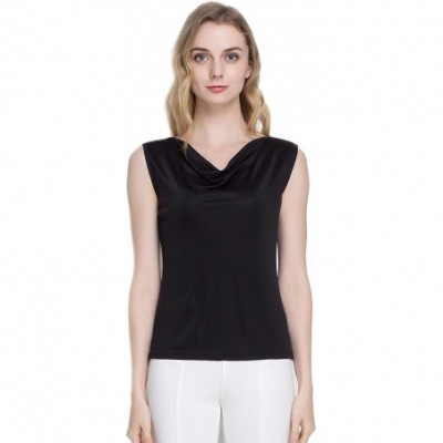 Slips Women's Silk Shirt Tank Tops Sleeveless Blouse - Black - CK18UWSOC4K