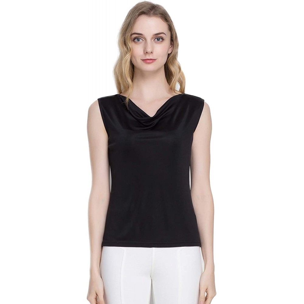 Slips Women's Silk Shirt Tank Tops Sleeveless Blouse - Black - CK18UWSOC4K