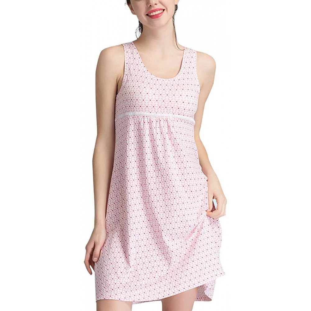 Nightgowns & Sleepshirts Womens Cotton Built in Bra Padded Bra Camisole Wide Straps Sleeveless Floral Print Tank Dress - Pink...