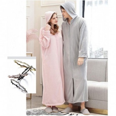 Robes Winter Coral Plush Thickened Long Flannel Nightgown Bathrobe Zipper Hooded Nightgown - Gray-women - C4192YO33SI