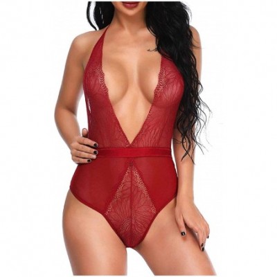 Bustiers & Corsets Lingerie for Women Teddy One Piece Lace Babydoll Bodysuit - Red - C818SUTI3EI