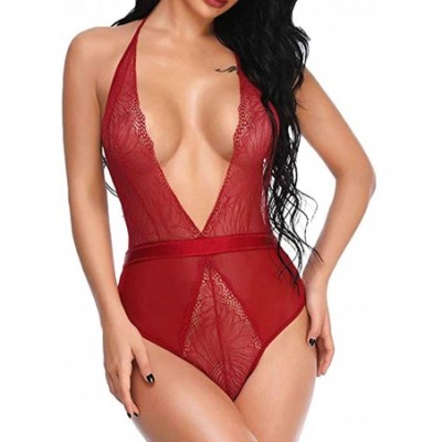 Bustiers & Corsets Lingerie for Women Teddy One Piece Lace Babydoll Bodysuit - Red - C818SUTI3EI