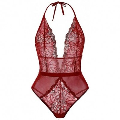 Bustiers & Corsets Lingerie for Women Teddy One Piece Lace Babydoll Bodysuit - Red - C818SUTI3EI