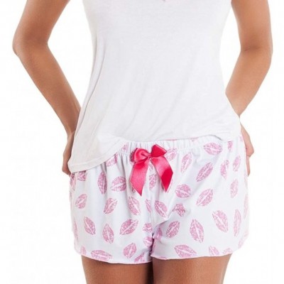 Sets Women Sexy Pajama Sleepwear Cami or Long Sleeve Pants or Shorts Set - Short Kisses White - CS18ILWKMGD