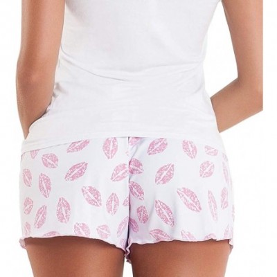 Sets Women Sexy Pajama Sleepwear Cami or Long Sleeve Pants or Shorts Set - Short Kisses White - CS18ILWKMGD