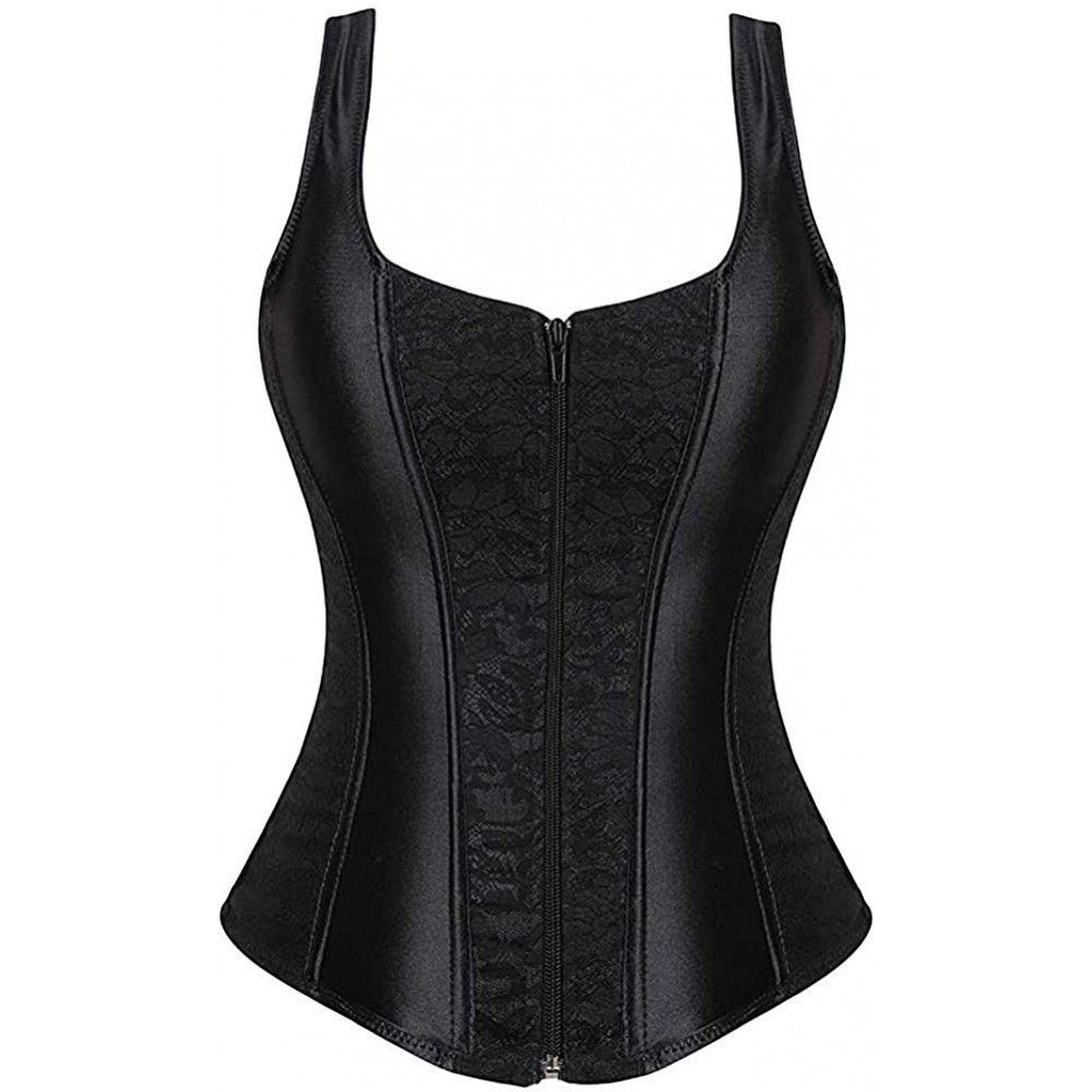 Shapewear Women's Sexy Boned Lace up Push Up Shapewear Top Overbust Corset Bustier - Black 2 - C918ZKN474Z