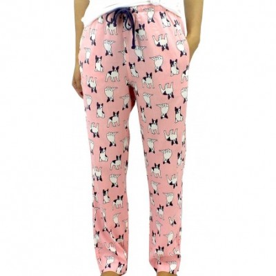 Bottoms Women's Colorful Owl Dog Bird Animal Patterned Lightweight Pajama Pants - Pink French Bulldog Print - CO193YGM0OH