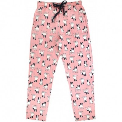 Bottoms Women's Colorful Owl Dog Bird Animal Patterned Lightweight Pajama Pants - Pink French Bulldog Print - CO193YGM0OH