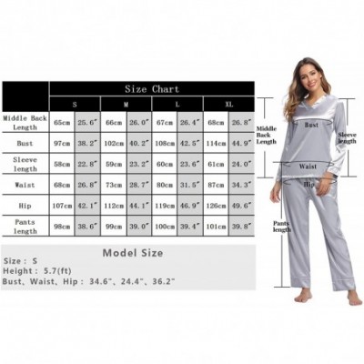 Sets Women's Silk Satin Pajamas Set V Neck Long Sleeve Sleepwear Loungewear with Pockets - Red - CP1923AKWY9