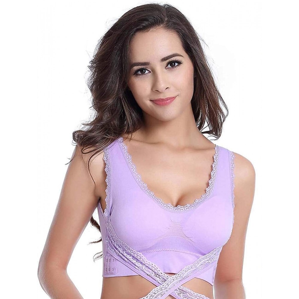 Bras InstaComfort Wireless Lace Lift Bra-Seamless Magic Wireless Lift Bra Front Cross Side Buckle Lace Sexy Breathable - Purp...