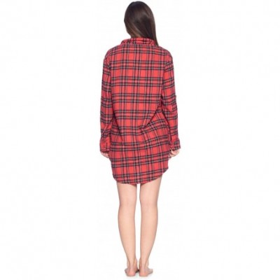 Nightgowns & Sleepshirts Women's Flannel Plaid Sleep Shirt Button Down Nightgown - Red Stewart Plaid - CR18X4QHSNO