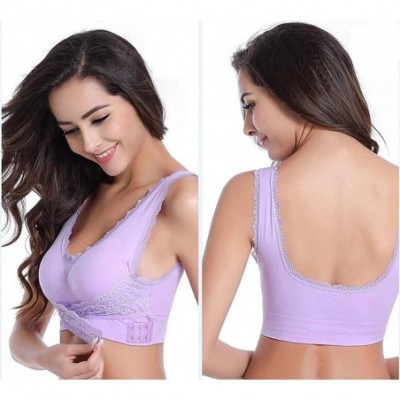 Bras InstaComfort Wireless Lace Lift Bra-Seamless Magic Wireless Lift Bra Front Cross Side Buckle Lace Sexy Breathable - Purp...