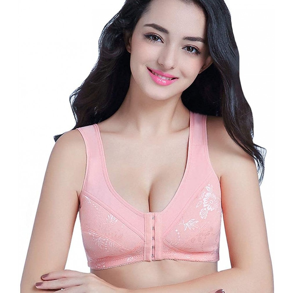 Bras Front Closure Wire Free Thin Comfortable Vest Bra - Watermelon Red - CV18H7OHNLM