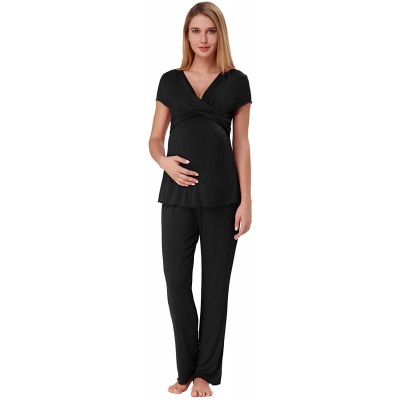 Sets Women Ultra Soft Maternity & Nursing Pajama Set Pregnancy Sleepwear - Black - CS1884O2CUK