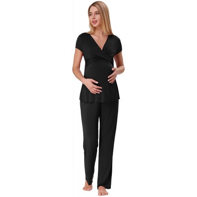 Sets Women Ultra Soft Maternity & Nursing Pajama Set Pregnancy Sleepwear - Black - CS1884O2CUK