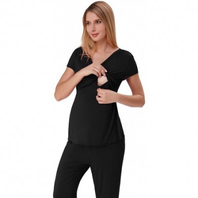 Sets Women Ultra Soft Maternity & Nursing Pajama Set Pregnancy Sleepwear - Black - CS1884O2CUK