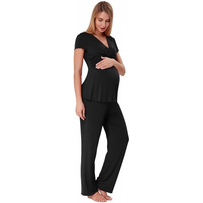 Sets Women Ultra Soft Maternity & Nursing Pajama Set Pregnancy Sleepwear - Black - CS1884O2CUK