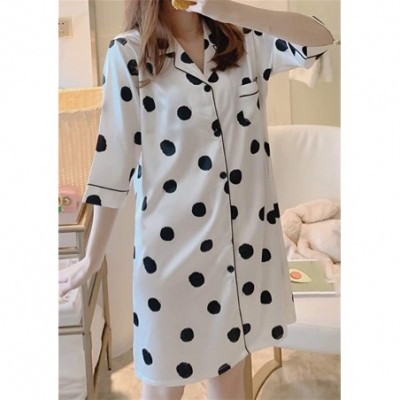 Nightgowns & Sleepshirts Women's Satin Dot Print Button Down Sleepshirt Nighrtwear - White - CO19CA7GX2N