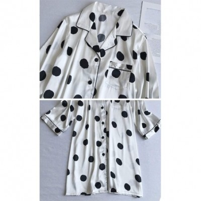 Nightgowns & Sleepshirts Women's Satin Dot Print Button Down Sleepshirt Nighrtwear - White - CO19CA7GX2N